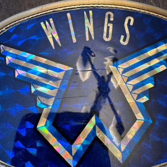 Vintage 1977 Wings Belt Buckle Pacifica Mfg L.A. Cal Silver Tone Blue